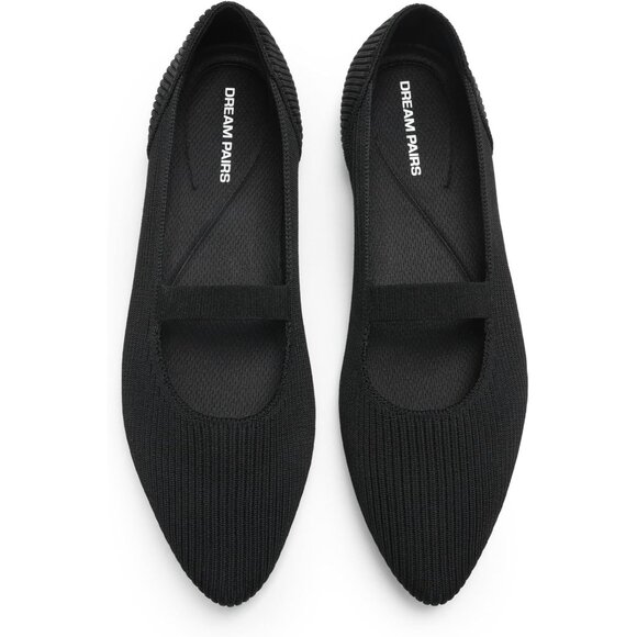 Shoes - Women's Black Knit Ballet Pointed Toe Comfortable Dressy Mary Jane Flats Shoes